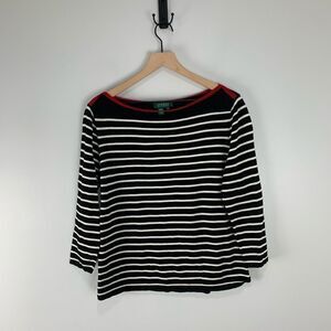Ralph Lauren Black/White Stripe BoatneckCollar Top
